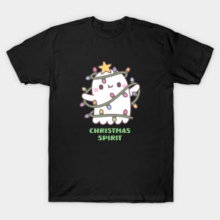 Funny Christmas Spirit, Cute Ghost With Christmas Lights T-Shirt